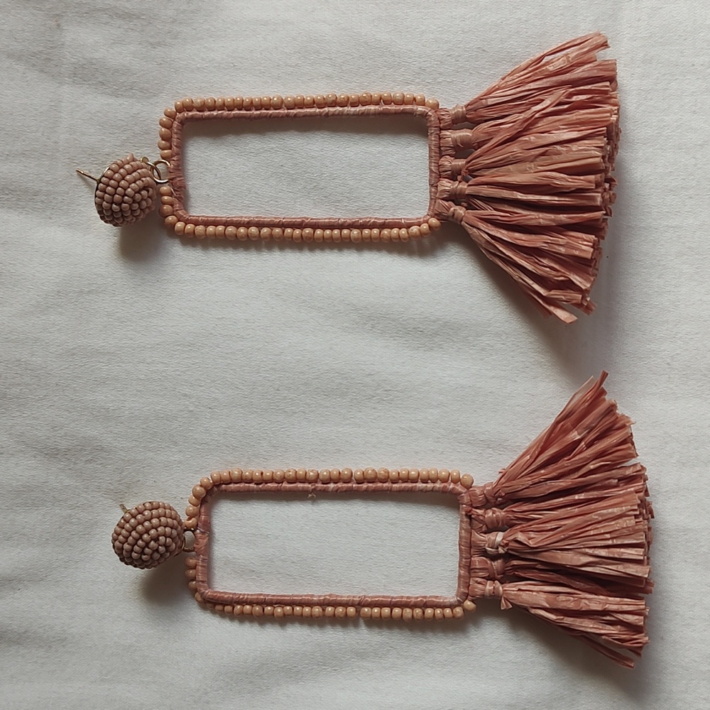 Pink large woven beaded earrings Anthropologie